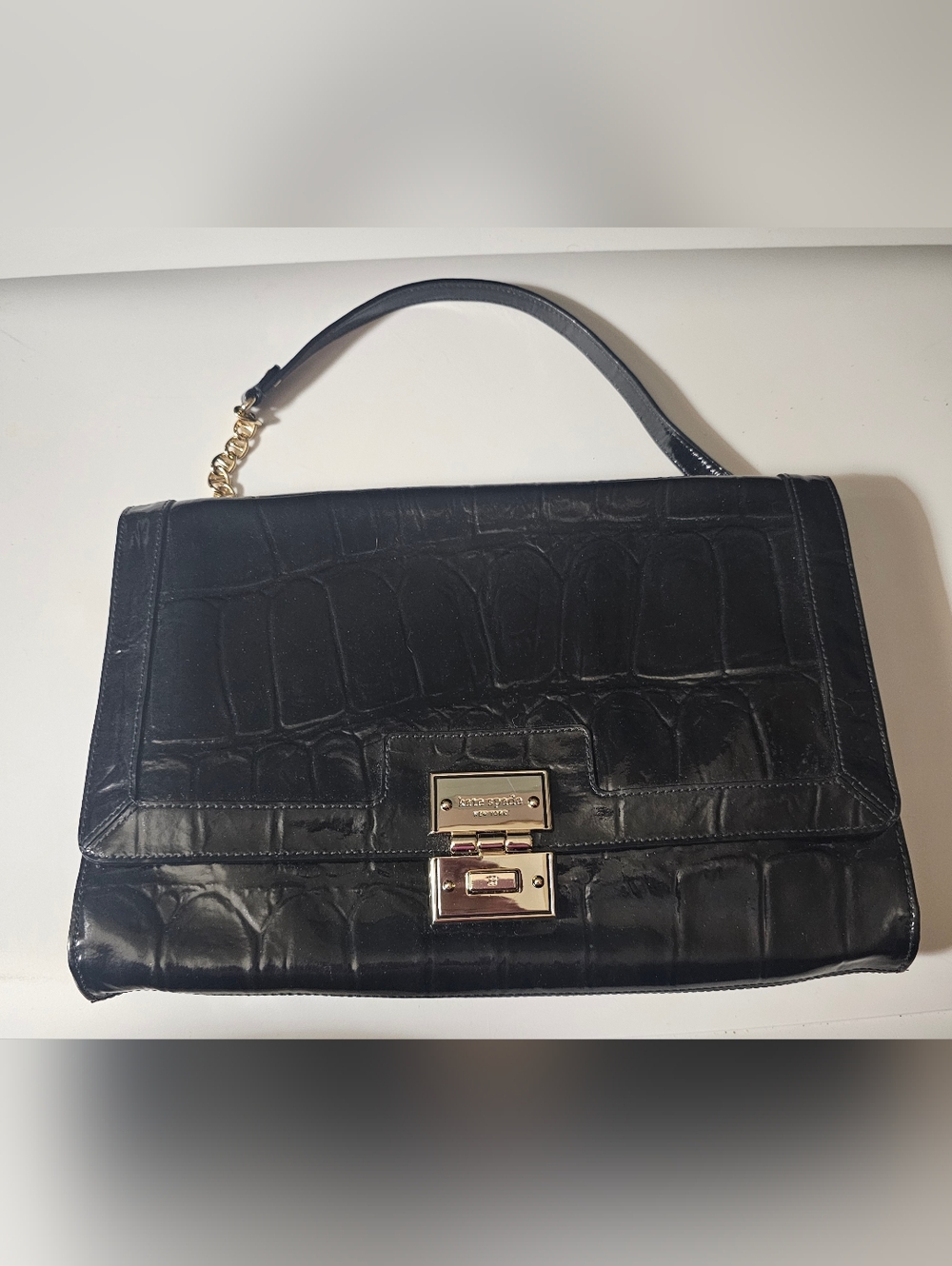 Kate Spade Croc-Embossed Shoulder Bag | Gold Twist Lock | Chain Strap | NWOT